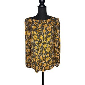 Ann Taylor Women's Gray & Yellow Smocked Floral Top S